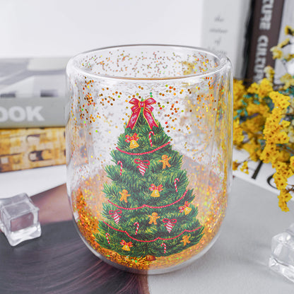 Creative Christmas Double Layer Glass Cup - Season's Greetings