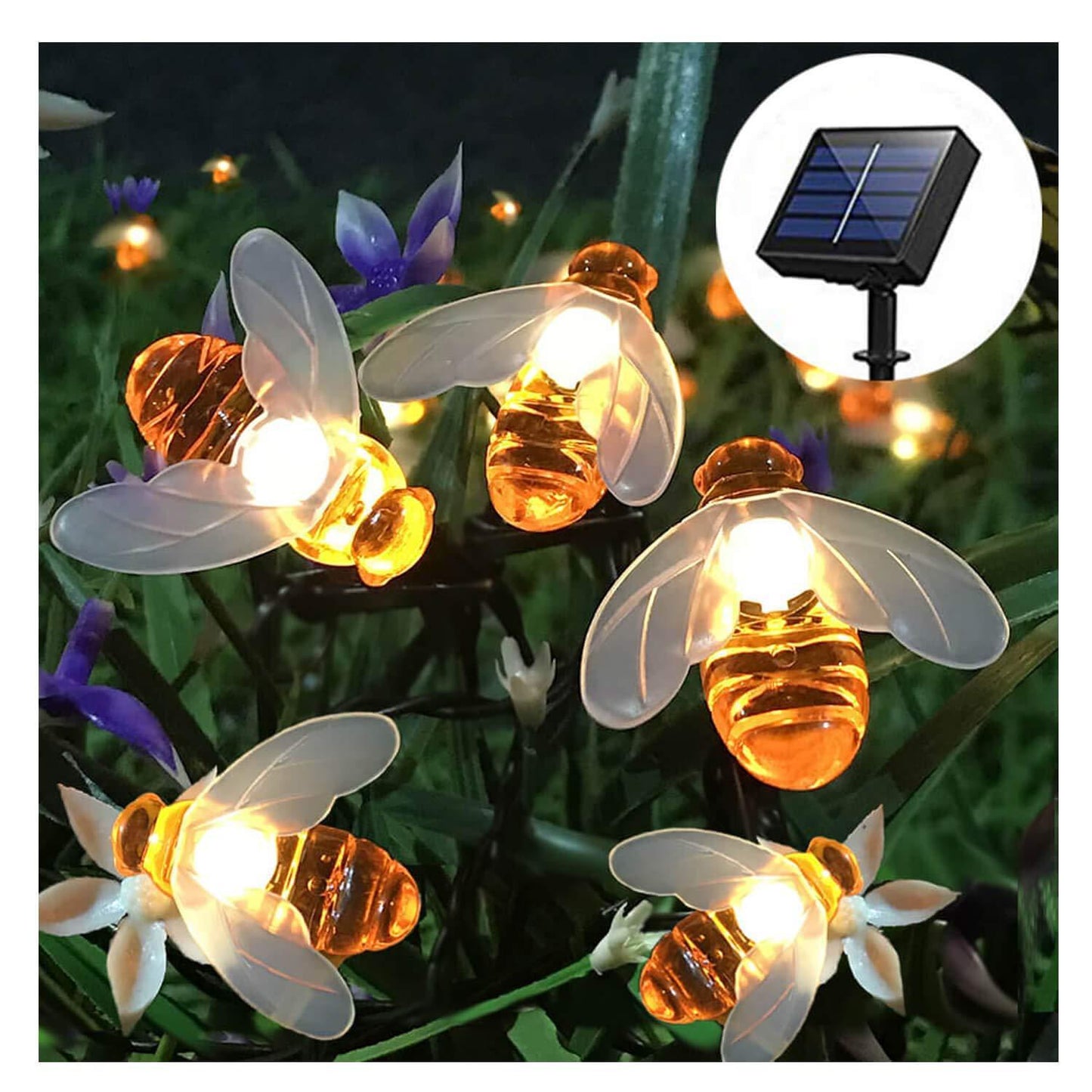 Solar-Powered Bee String Lights - 20 LED Christmas - Season's Greetings