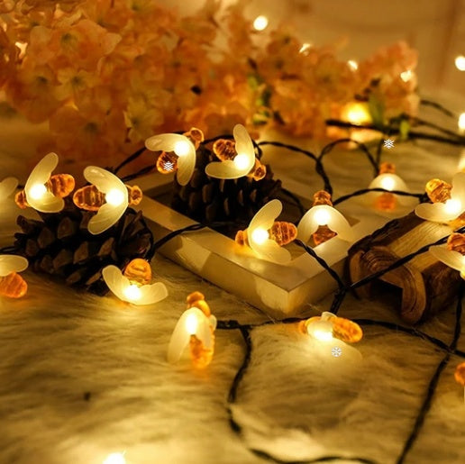 Solar-Powered Bee String Lights - 20 LED Christmas - Season's Greetings