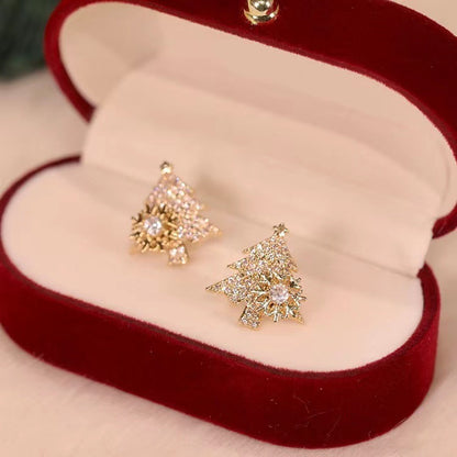 Rotatable Christmas Tree Earrings with Shiny Rhinestones