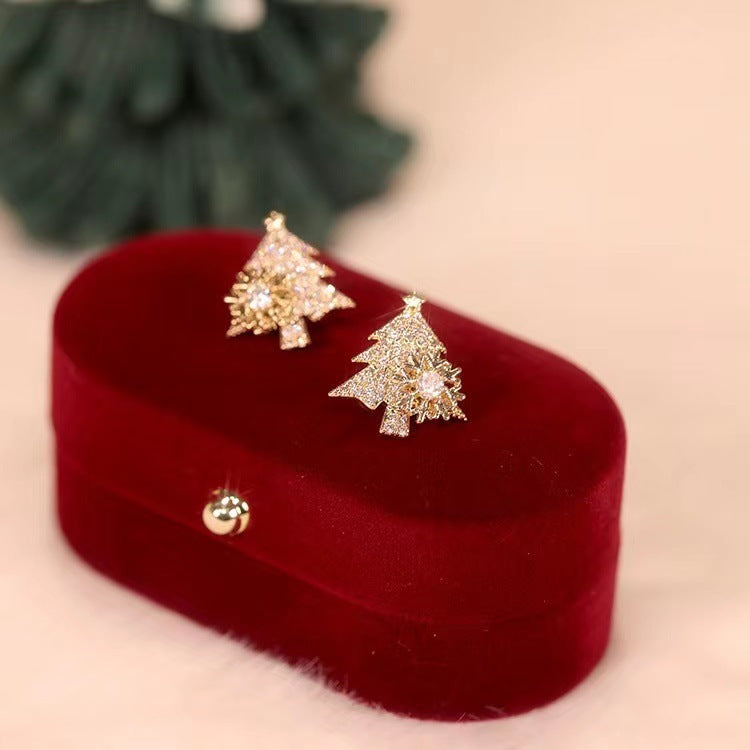 Rotatable Christmas Tree Earrings with Shiny Rhinestones