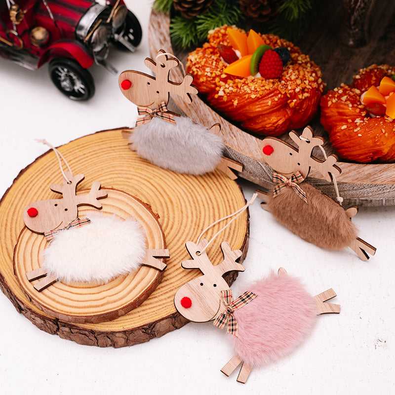 Christmas Wooden Elk Ornament with Red Lamb - Season's Greetings