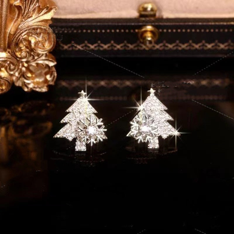 Rotatable Christmas Tree Earrings with Shiny Rhinestones