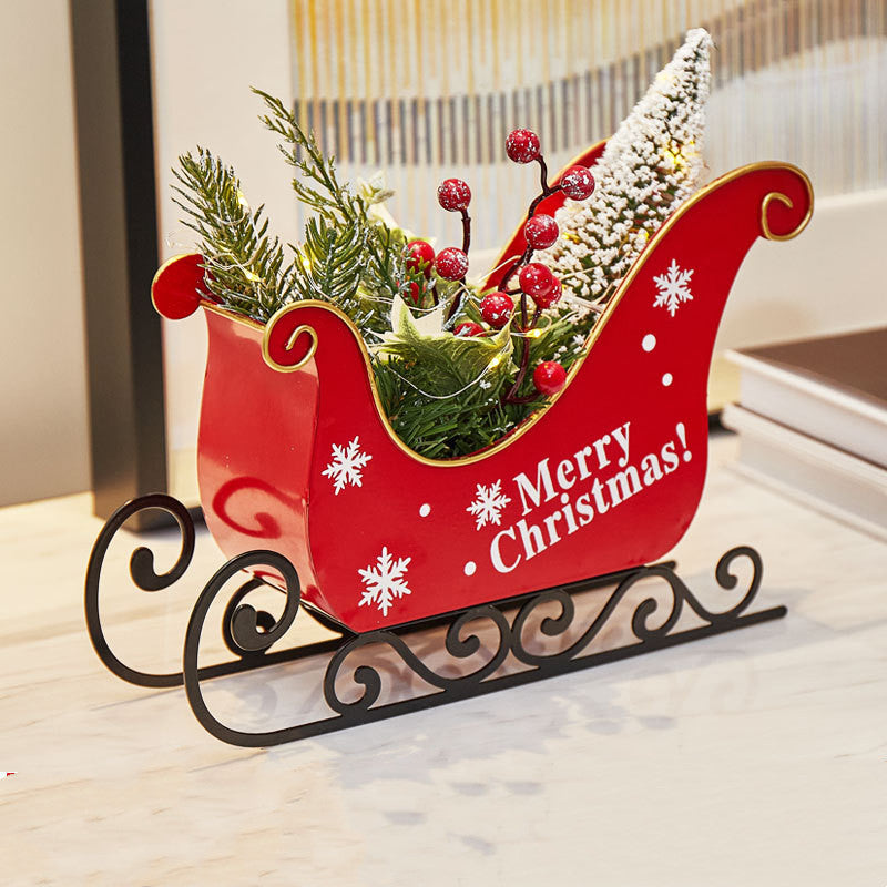 Mini Christmas Sledge Ornament with Lights - Season's Greetings