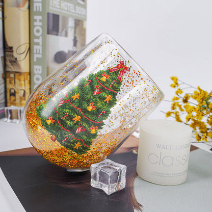 Creative Christmas Double Layer Glass Cup - Season's Greetings