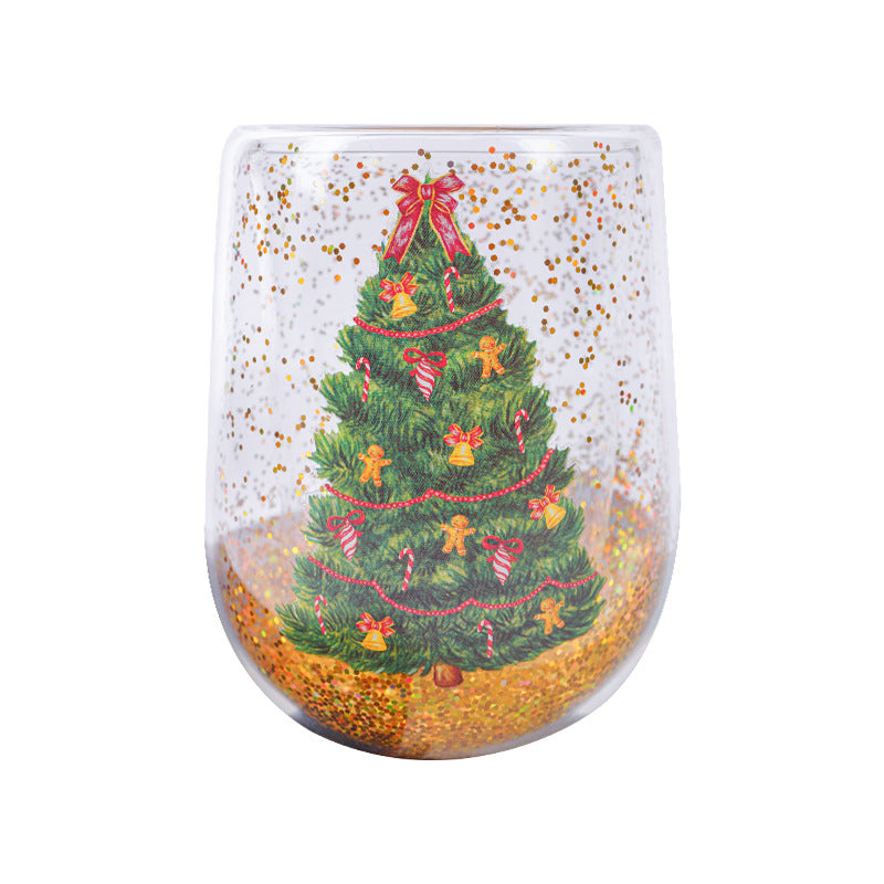 Creative Christmas Double Layer Glass Cup - Season's Greetings