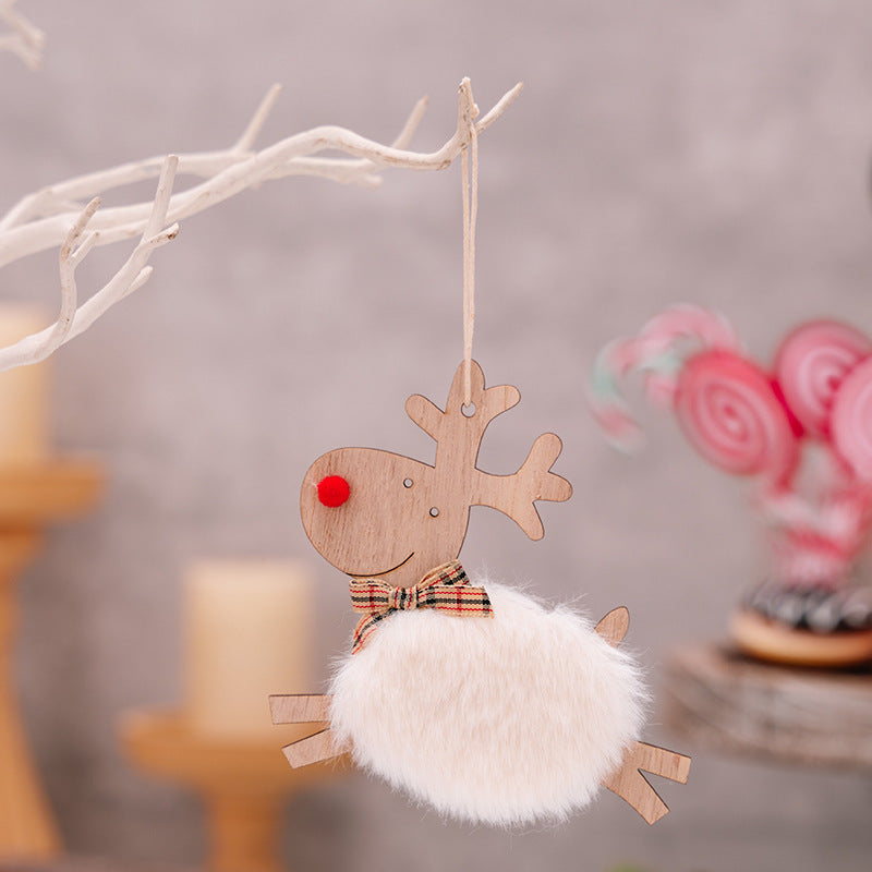 Christmas Wooden Elk Ornament with Red Lamb - Season's Greetings